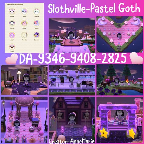 Kuromi Animal Crossing Qr Codes, Kawaii Goth Animal Crossing, Pastel Goth Acnh Island, Goth Acnh Island Dream Code, Acnh Pink And Black Island, Acnh Pastel Goth Codes, Purple Acnh Island, Pastel Goth Animal Crossing Island, Goth Island Animal Crossing