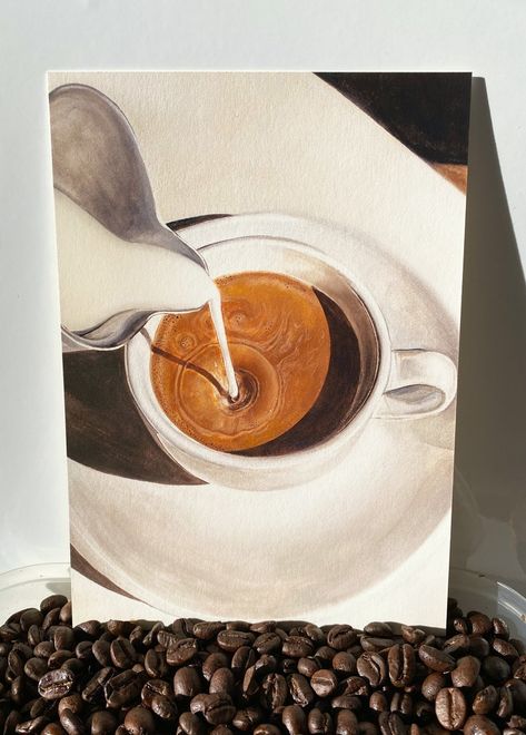 Coffee Lover Painting, Coffee Shop Painting Ideas, Espresso Painting, Kitchen Artwork Painting, Coffee Acrylic Painting, Coffee Canvas Painting, Coffee Shop Painting, Coffee Cup Painting, Cafe Art Painting