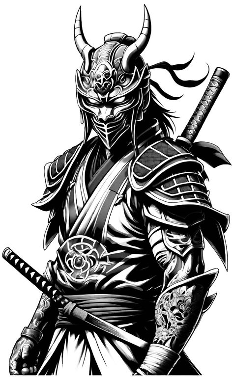 Samurai Tattoo Ideas, King Of Hearts Tattoo, Ninja Tattoo, Dragon Samurai, Tattoo Main, Koi Tattoo Sleeve, Samurai Warrior Tattoo, Trippy Tattoo, Red Tattoo Ideas