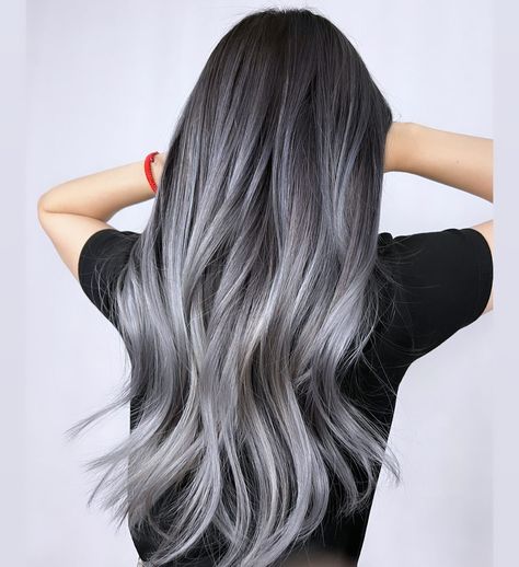 Balayage Grey, Balayage On Black Hair, Black Hair Ideas, Ash Gray Hair Color, Straight Hair Highlights, Best Balayage, Ash Grey Hair, White Blonde Highlights, Dark Grey Hair