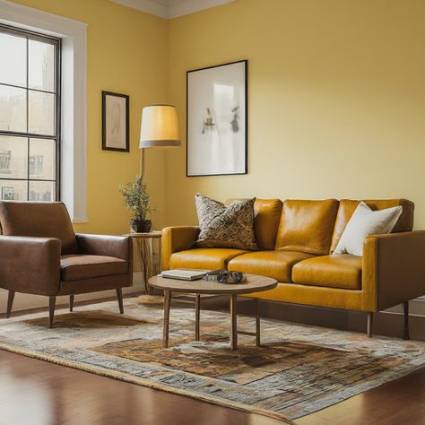 20 Yellow Living Room Ideas That Will Make Your Home Pop » Comfy Ideas Yellow Lounge Ideas Living Rooms, Brown And Mustard Living Room, Light Yellow Living Room Walls, Yellow Brown Living Room, Yellow And Brown Living Room, Mustard Sofa Living Room Ideas, Living Room Decor Yellow Walls, Yellow Living Room Walls, Yellow Sofa Living Room Ideas