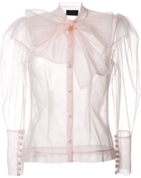 Simone Rocha bow detail blouse Sheer Button Up, Light Pink Top, Pink Lace Blouse, Light Pink Shirt, Light Pink Blouses, Light Pink Tops, Organza Blouse, Beige Blouse, Lace Sleeve Top