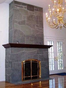 slate fireplace Slate Tiles Fireplace, Fireplace Slate, Slate Fireplace Surround, Tiles Fireplace, Slate Veneer, Interior Fireplace, Stone Fireplace Designs, River Rock Fireplaces, Craftsman Fireplace