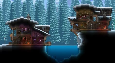 Terraria Village, Terraria Snow House, Terraria Builds Ideas, Terraria Base, Terraria Design, Terraria Art, Terraria Houses, Terraria Game, Terrarium Base