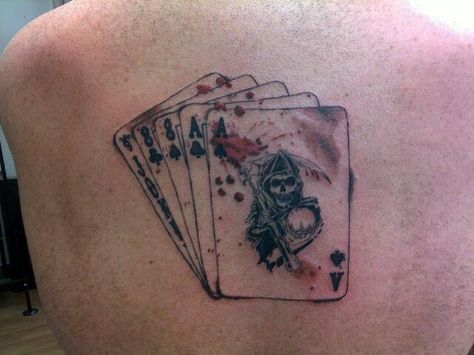 Dead mans hand: tattoo McMurphy had in One Flew Over the Cuckoos Nest, I love this book Dead Mans Hand Tattoo, Hand Tattoo Meaning, Dead Mans Hand, Starlight Tattoo, Create Tattoos, Revolver Tattoo, Hand Tattoo Images, Mans Hand, Hand Tattoo Ideas