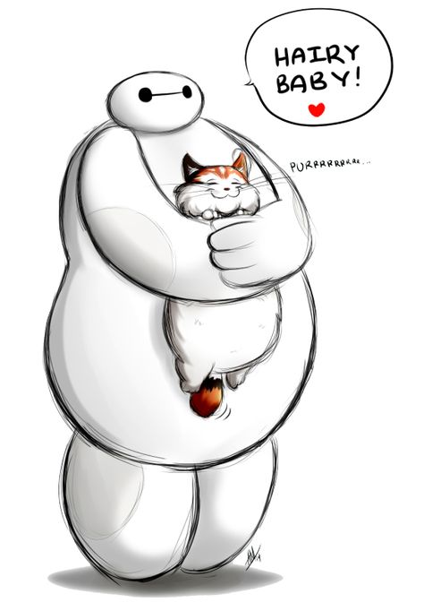 Baymax and the "hairy baby" (a cat!) Baymax Art, Baymax Drawing, Lab Decorations, Hiro Big Hero 6, Disney Posters, Film Disney, Baymax, Hero 6, Big Hero 6