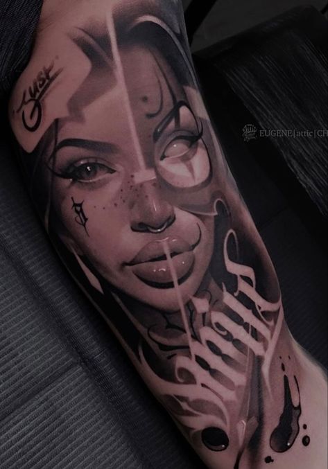 Two Faces Tattoo, Chicano Art Style, Faces Tattoo, Lion Art Tattoo, Tattoo Ideas Males, Chicanas Tattoo, Chicano Tattoos Sleeve, Surreal Tattoo, Gangsta Tattoos