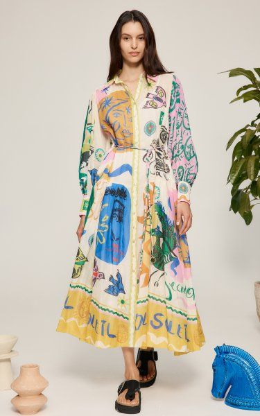 Women's Alémais Resort 2023 Collection | Moda Operandi Patchwork Shirt, Runway Dresses, Johanna Ortiz, Shirtdress, Tie Dress, Lantern Sleeves, Global Fashion, Daily Fashion, Vintage Prints