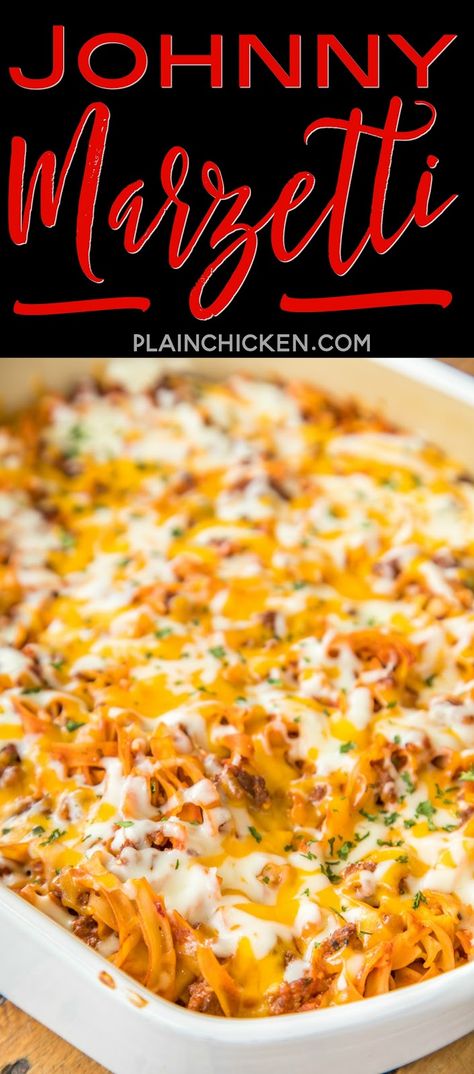 Johnny Marzetti Casserole Recipe - classic pasta casserole that will please the entire family! Ground beef, onions, tomato soup, tomato sauce, tomato paste, egg noodles, cheddar cheese and mozzarella. Can make ahead and refrigerate or freeze for later! A classic casserole that is perfect comfort food that can feed a crowd! Everyone cleans their plate! Such an easy weeknight meal!! Casserole With Tomato Soup, Johnny Marzetti Casserole Recipe, Johnny Marzetti Casserole, Marzetti Casserole, Casserole Recipes Beef, Johnny Marzetti, Pasta Casserole Recipes, Soup Tomato, Cheddar Cheese Soup