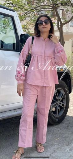 Coat Suits For Women Indian, Cotton Kurta Set Designs, Cord Set Outfit Women Indian Designer, Plain Coord Sets For Women, Coord Set Designs For Women, Cords Sets For Women, Cord Set Outfit Women Designer, Shirt Cord Set, Cotton Cord Set Designs