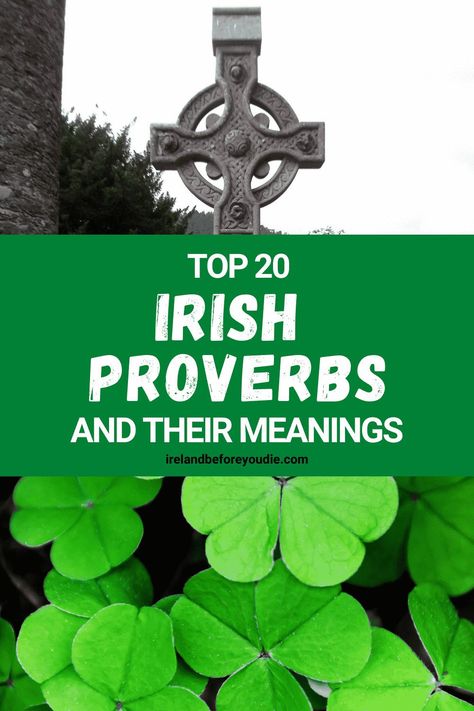 Over time, the Irish language has developed many “Seanfhocal” (simply meaning “old word”), or proverbs, guiding you through life in Ireland an beyond with their infinite meanings and teachings. Here are 20 of the best Irish proverbs and their meanings, filled with humour, wisdom, and knowledge that you can take with you anywhere you go. #Irishproverbs #Irishwisdom #Irishseanfhocal Irish Words And Meanings, Irish Quotes Tattoos, Irish Quotes Gaelic, Irish Gaelic Tattoo, Short Irish Sayings, Irish Proverbs Quotes, Irish Drinking Quotes, Irish Wedding Proverb, Ireland Quotes