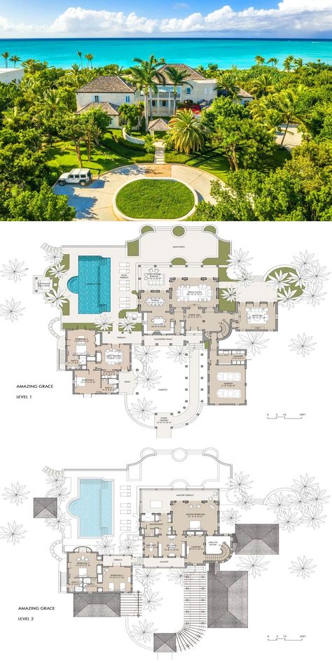 Luxury House Floor Plans, Mansion Plans, Multigenerational House Plans, Grace Bay Beach, House Plans Mansion, Courtyard House Plans, Mansion Floor Plan, Grace Bay, House Floor Design