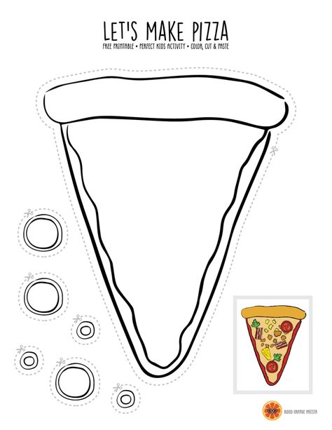 Here's a fun project for your kids. Color, cut and paste to create a slice of their liking. Pizza Slice Template Free Printable, Culinary Activities For Kids, Cut Out Activities For Kids, Cut And Paste Activities For Kids, Pizza Activities, Back To School Crafts For Kids, Pizza Project, Pizza Craft, Summer Worksheets