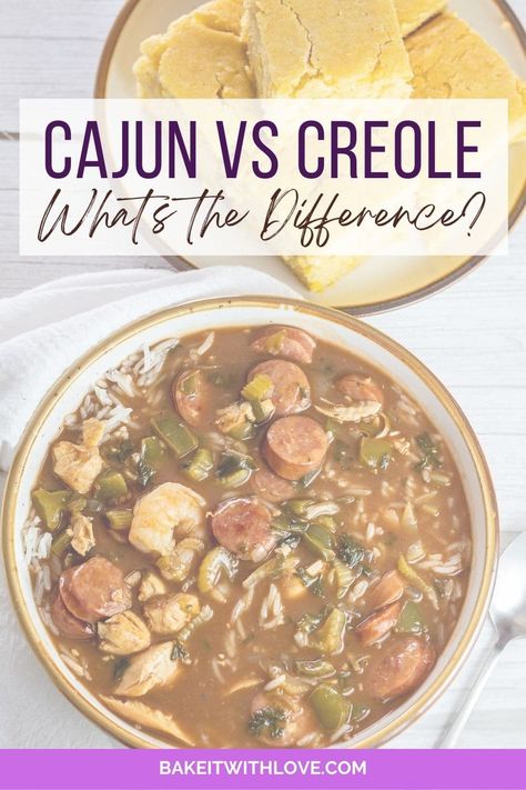 The similarities between Cajun vs Creole cooking are there, but you may be surprised at how many differences there are! The terms are often used interchangeably but Cajun and Creole cooking are not the same things. Read on to learn about the cultural history of Cajun vs Creole cooking, the similarities, and the differences! BakeItWithLove.com #bakeitwithlove #Cajun #Creole #differences #similarities Creole Recipes Louisiana, New Orleans Style Gumbo, Creole Gumbo Recipe, Gumbo Soup Recipe, Soup Recipe With Chicken, Nola Recipes, New Orleans Gumbo, Creole Gumbo, Gumbo Soup