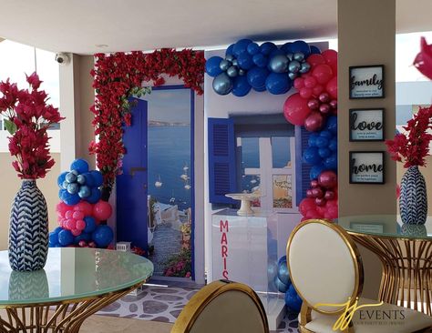 Santorini, Greece Birthday Party Ideas | Photo 3 of 5 Greece Birthday Party Ideas, Greece Birthday, Santorini Party, Greece Party, Mitzvah Decor, 17th Birthday Ideas, 25th Birthday Parties, Bat Mitzvah Party, Bday Party Theme