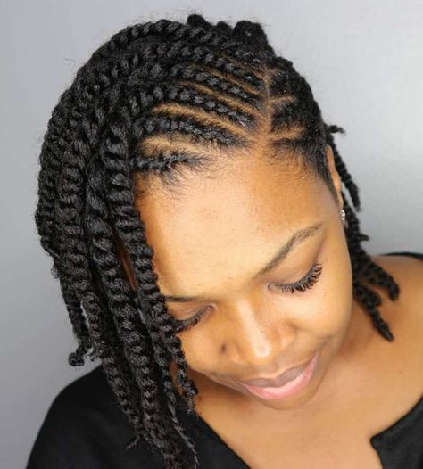 Protective Twisted Bob Style Yarn Hairstyles, Natural Hairstyles For Short Hair, Hairstyles For Natural Hair, Flat Twist Hairstyles, Natural Braided Hairstyles, Protective Hairstyles For Natural Hair, Goddess Braids Hairstyles, African Hair Braiding Styles, Braided Cornrow Hairstyles