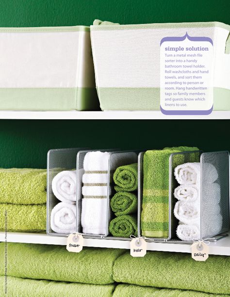 Great idea to organize washcloths Towel Storage Linen Closet, Dishcloth Storage Ideas, Towel Storage In Closet, Washcloth Storage Ideas, Dish Towel Organization, Washcloth Organization, Sheet Storage Ideas Linen Closets, Bed Sheet Organization Ideas, Rolled Towel Storage