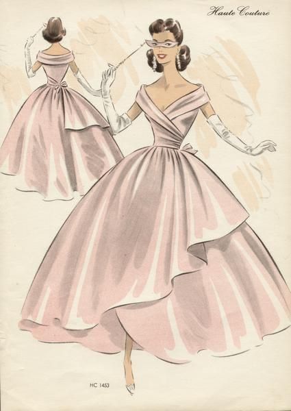 1950s Glamour, Vintage Fashion Sketches, Vintage Vogue Sewing Patterns, Vintage Dress Patterns, Fashion Design Drawings, Fashion Design Sketches, Vintage Vogue, Moda Vintage, 50s Fashion