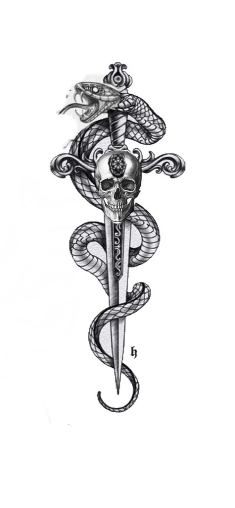 Knife Snake Tattoo Design, Arm Tattoo Gothic Style, Dager Tattoos Snake, Snake Men Tattoo, Snake With Swords Tattoo, Spine Dagger Tattoo, Snake And Dagger Tattoo Design, Dagger Tattoo Men, Ace Of Swords Tattoo