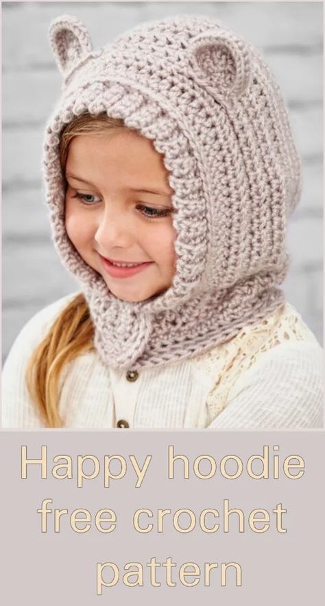 Happy Hoodie Free Crochet Pattern Crochet Toddler Hat, Lidia Crochet Tricot, Crochet Baby Cap, Happy Hoodie, Crochet Hood, Crochet Beanies, Crochet Hoodie, Crochet Kids Hats, Crochet Toddler