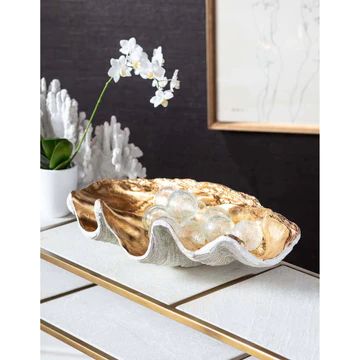 Regina Andrew Decorative Bowls – Modish Store Shell Bowl Decor, Large Clam Shell, Greece House, Modern Decorative Objects, Lilly Pad, Dining Room Centerpiece, Console Styling, Resort Architecture, Gold Interior