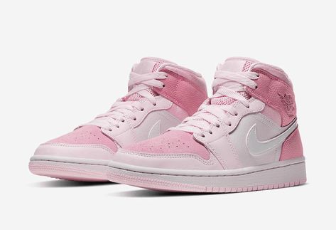 Digital Pink Paints the Air Jordan 1 Mid Next - JustFreshKicks Jordan 1 Mid Digital Pink, Air Jordan 1 Mid Digital Pink, Pink Basketball Shoes, Baskets Jordans, Pink Basketball, Jordan Model, Womens Basketball Shoes, Nike Air Jordan 1 Mid, Womens Air Jordans