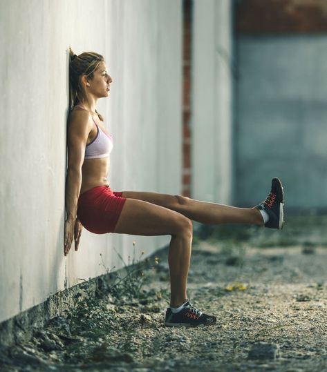 1-Legged Wall Sit To Do Wall, Sore Neck And Shoulders, Wall Sit, Home Strength Training, Best Leg Workout, Full Body Stretch, Wall Sits, Body Stretch, Popsugar Fitness