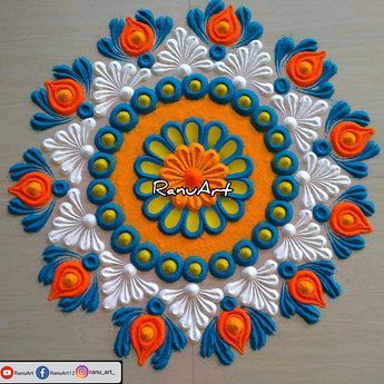 Simple Circle Rangoli Design, Ranu Art Rangoli, Two Color Rangoli, Deewali Rangoli Designs Simple, Diwali Rangilo Design Easy, Diwali Rangilo Design, Rangoli Designs Colourful, Rangilo Design, Deewali Rangoli Designs