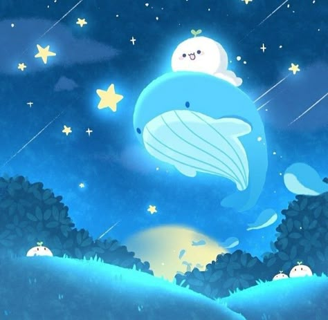 Cute Profile, Cute Chibi, A Cartoon, The Sky, Moon, Stars, Animals