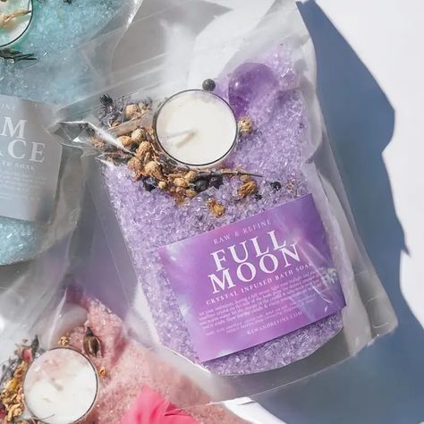 Faire — Unique wholesale merchandise for your store. Bath Salts Packaging Ideas, Bath Salt Packaging, Bath Salts Packaging, Full Moon Crystals, Bath Salt Containers, Bath Products Packaging, Spiritual Shop, Bath Salts Diy, Negative Vibes