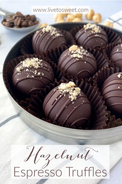 Espresso Desserts, Chocolate Hazelnut Recipes, Hazelnut Truffles, Espresso Dessert, Espresso Truffles, Nut Dessert, Hazelnut Recipes, Dessert Truffles, Winter Dessert Recipes