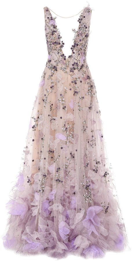 Marchesa Embroidered Floral-Appliquéd Organza Gown Marchesa Fashion, Organza Gown, Organza Gowns, Fantasy Dresses, Monique Lhuillier, Floral Applique, Gorgeous Gowns, Marchesa, Elie Saab