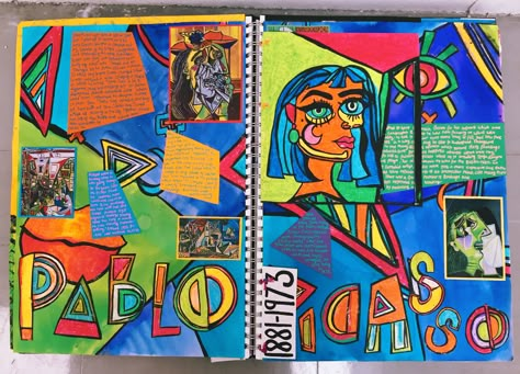 Pablo Picasso artist study sketchbook pages (April 2018) - Lucy Budgen Gcse Art Sketchbook Picasso, Pablo Picasso Sketchbook, Pablo Picasso Gcse Sketchbook, Picasso Research Page Gcse, Pablo Picasso Inspired Art, Gcse Art Artist Study, Artist Study Sketchbook, Textile Sketchbook Pages, Pablo Picasso Artist Research Page Gcse