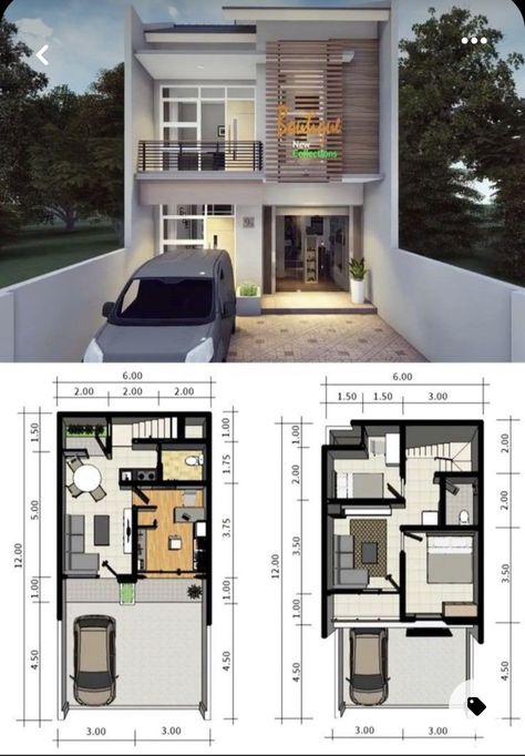 2 Floor House Plan, Japanese Modern House Design, Small Modern House Plans, Narrow House Plans, Two Story House Design, 2 Storey House Design, Open House Plans, Two Story House, Simple House Design