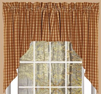 Image Gallery Primitive Kitchen Curtains, Curtain Swag, Window Swags, Kitchen Curtains And Valances, Primitive Cottage, Swag Curtains, Plaid Curtains, Heritage House, Country Curtains