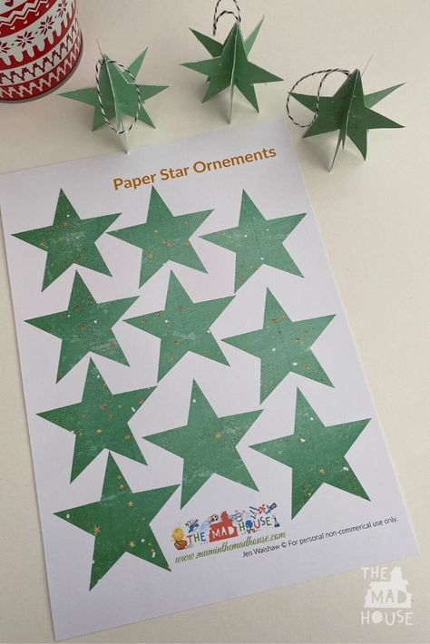 Free Printable Christmas Star Ornaments with Templates - Mum In The Madhouse Christmas Star Ornaments, Rude Christmas Cards, Printable Christmas Ornaments, Christmas Ornament Template, Christmas Preschool, Origami Frog, Crafts Origami, Paper Christmas Ornaments, Ornament Template