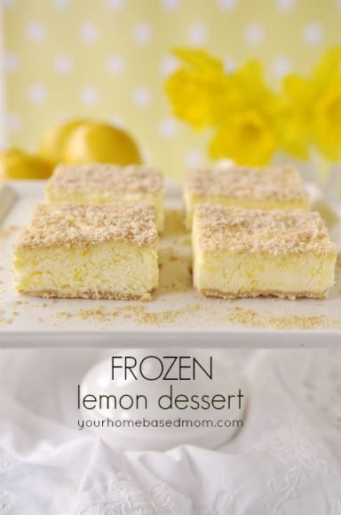 This 5-Ingredient Frozen Lemon Dessert recipe is easy to pop right out of the freezer before your next wedding or baby shower! Frozen Lemon Dessert, Lemon Heaven, Lemon Drops, Frozen Lemon, Lemon Dessert, Lemon Dessert Recipes, Lemon Benefits, Cold Treats, Refreshing Desserts