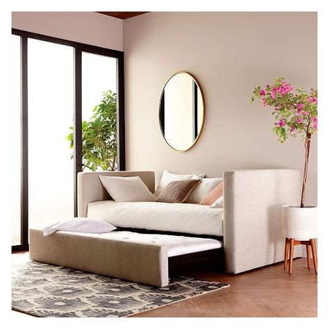 West Elm Urban Daybed + Trundle, Twill, Stone ($959) ❤ liked on Polyvore featuring home, furniture, sofas, west elm sofa, stone bed, west elm day bed, stone furniture and twill sofa Daybed Trundle, Trundle Daybed, Daybed Bedroom, Mid Century Daybeds, Leather Daybed, Trundle Mattress, Oversized Furniture, Daybed With Trundle, Mattress Dimensions