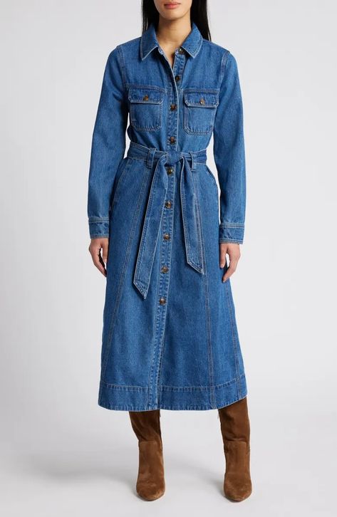 Women's Dresses | Nordstrom Long Sleeve Jean Dress Outfit, Jeans Dress Outfit, Early Fall Fashion, Fashion Terms, Denim Maxi Dress, Denim Midi Dress, Ankle Length Jeans, Jean Dress, Denim Maxi