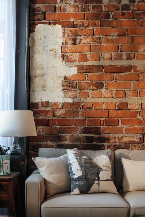 "Transform your space with a DIY Faux Exposed Brick Wall! 🧱🛠️ Ideal for creating a rustic, modern look. 🌿✨ #FauxBrickWall #DIYProjects #WallInspiration" Exposed Brick Aesthetic, Diy Brick Wall Interior, Indoor Brick Wall, Faux Exposed Brick, Brick Walls Interior, Faux Exposed Brick Wall, Diy Brick Wall, Coffee Mood, Brick Interior Wall