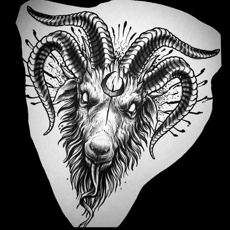 Baphomet Tattoo Women, Goat Throat Tattoo, Goat Face Tattoo, Evil Goat Tattoo, Goat Head Tattoo Satanic, Goat Chest Tattoo, Satanic Goat Tattoo, Devil Goat Tattoo, Goat Skull Tattoo Design