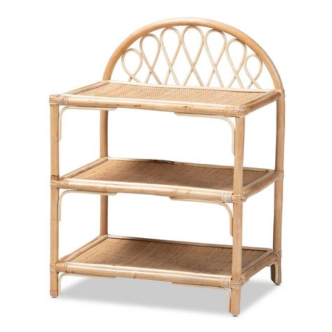 Develop an eye-catching scene for your treasured belongings with the exotic charm of the Redell display shelf. Made in Indonesia, this handy piece is made from natural rattan. Three woven rattan shelves provide ample space to organize busy areas or exhibit decorations. The Redell will arrive fully assembled and features curled rattan accents that highlight the smooth geometry of the piece. A remarkable pedestal that enhances any interior layout, the Redell display shelf is sure to catch the atte Rattan Shelves, Tiered Display Shelves, Interior Layout, Deep Shelves, Standing Shelves, Modern Shelving, Baxton Studio, Woven Rattan, Room Redo