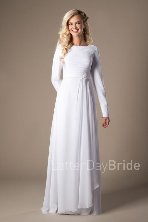 Rexburg | LDS Temple Dresses Temple Wedding Dresses, Modest White Dress, Lds Temple Dresses, Modest Wedding Dresses Lds, Lds Temple Dress, Temple Dresses, White Temple, Purple Wedding Dress, Temple Dress