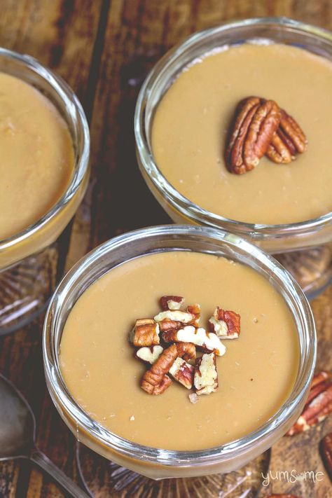 Creamy and indulgent, this #vegan #butterscotch #pudding takes just 15 mins to make, and uses just 6 basic store cupboard ingredients. | yumsome.com Dairy Free Butterscotch Pudding, Vegan Butterscotch, Butterscotch Pudding Recipes, Vegan Picnic, Healthy Pudding, Vegan Pudding, Store Cupboard, Caramel Pudding, Butterscotch Pudding