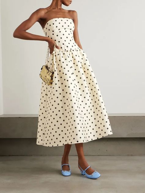 Shop 42 Cool Finds From Net-a-Porter, J.Crew, and Nordstrom | Who What Wear Dots Fashion, Exclusive Dress, 50s Fashion, Cream Dress, Polka Dot Dress, Dot Dress, Full Skirt, London Fashion Week, Self Portrait