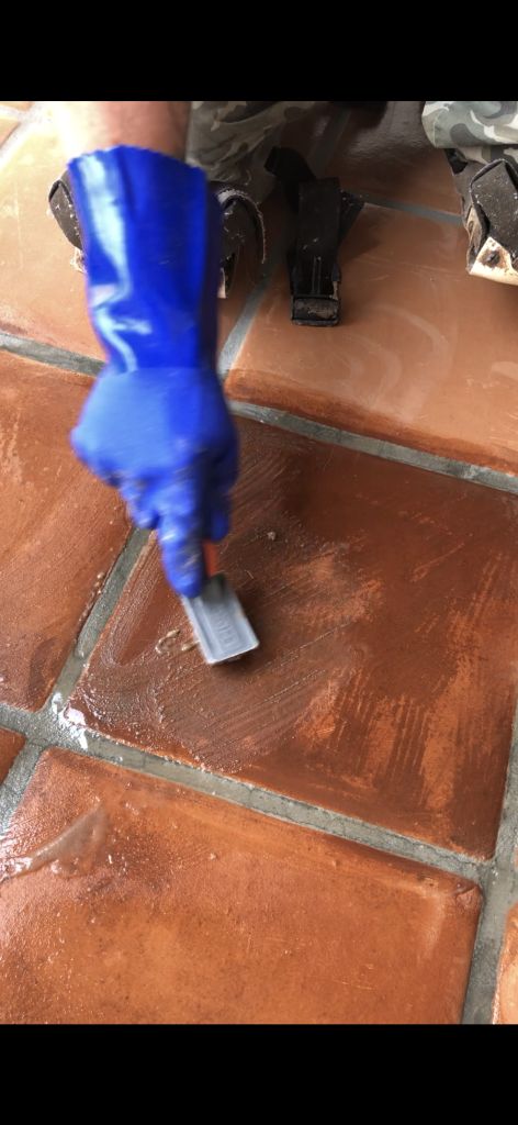 Stained Saltillo Tile Floor, Staining Terracotta Tiles, Tile Front Porch, Red Tile Floor, Southwest Interiors, Mexican Tile Floor, Terracotta Tile Floor, Spanish Style Tile, Spanish Landscape