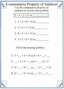 Commutative Property With Addition - Worksheet School Addition Properties, Identity Property Of Addition, Worksheets For 1st Grade, Commutative Property Of Addition, Pre Algebra Worksheets, Math Properties, Associative Property, Math Fact Worksheets, 6th Grade Worksheets