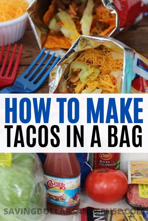 Tacos In A Bag Recipe, Taco Salad In A Bag Doritos, Taco Bag Doritos, Taco In A Bag Recipe, Walking Tacos In A Bag, Easy Recipe For A Crowd, Tacos In A Bag, Easy Crowd Meals, Taco In A Bag