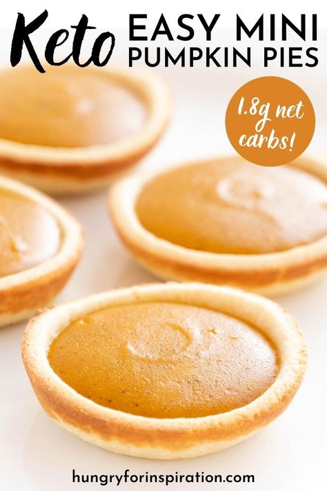 Mini Keto Pumpkin Pies Keto Tarts, Mini Pumpkin Pie Recipe, Pumpkin Pie Cups, Keto Pastry, Keto Pies, Mini Pumpkin Pie, Pumpkin Pie Ingredients, Keto Pie, Pie Cups