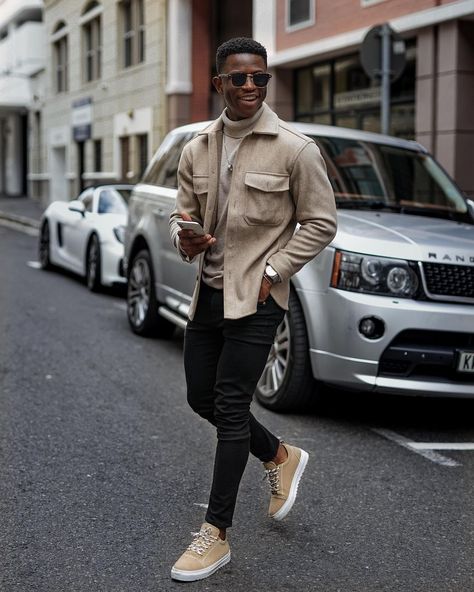 Tan Shoes Outfit, Black Men Winter Outfits, Beige Shoes Outfit, Winter Outfits Men Streetwear, Sneakers Outfit Men, Outfits Men Streetwear, Tan Sneakers, Black Men Fashion Casual, Beige Sneakers